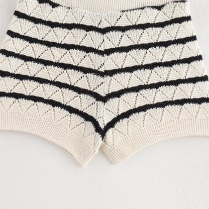 Striped Knitted High Waist Shorts Set