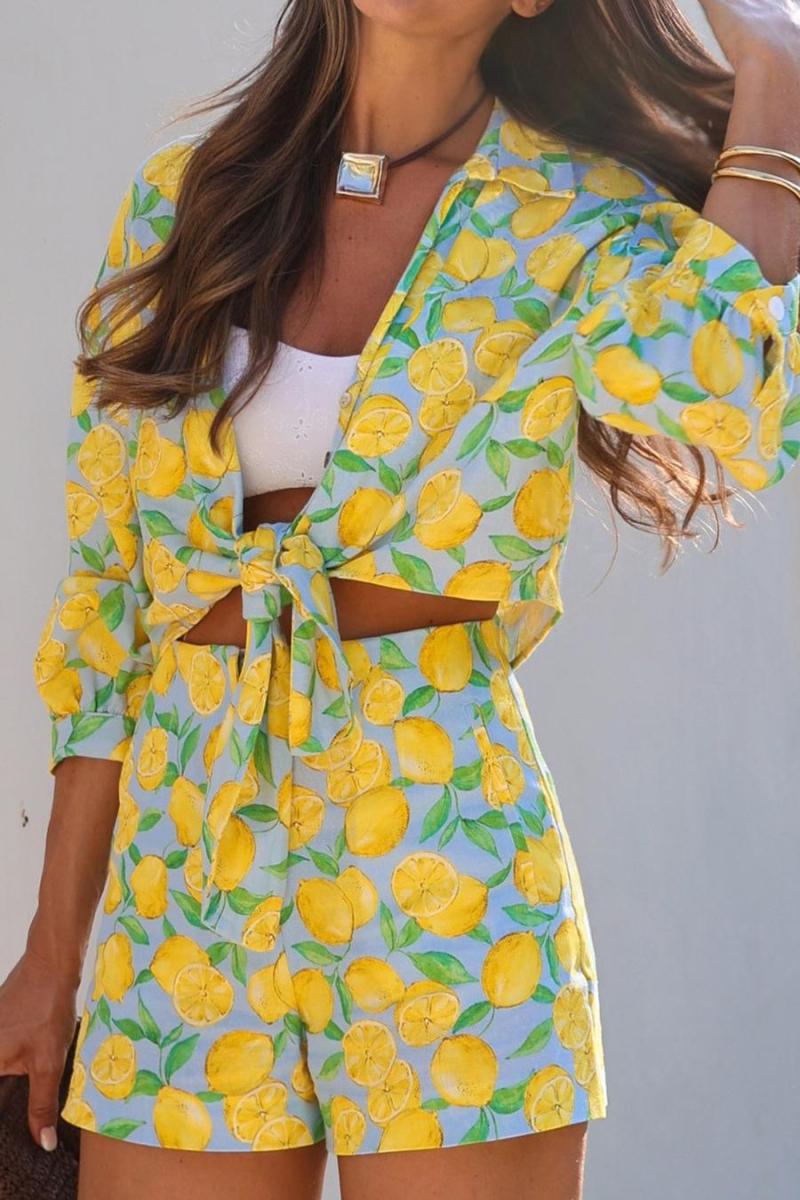 Lemon Print Linen Shorts Set