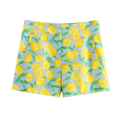 Lemon Print Linen Shorts Set