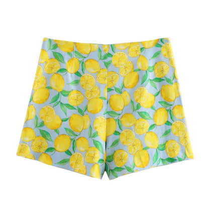 Lemon Print Linen Shorts Set