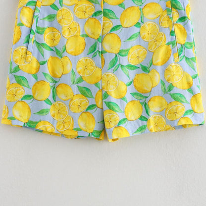 Lemon Print Linen Shorts Set