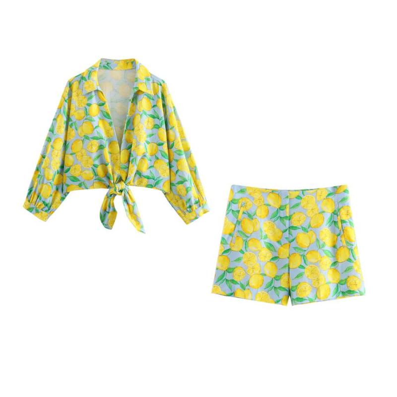 Lemon Print Linen Shorts Set