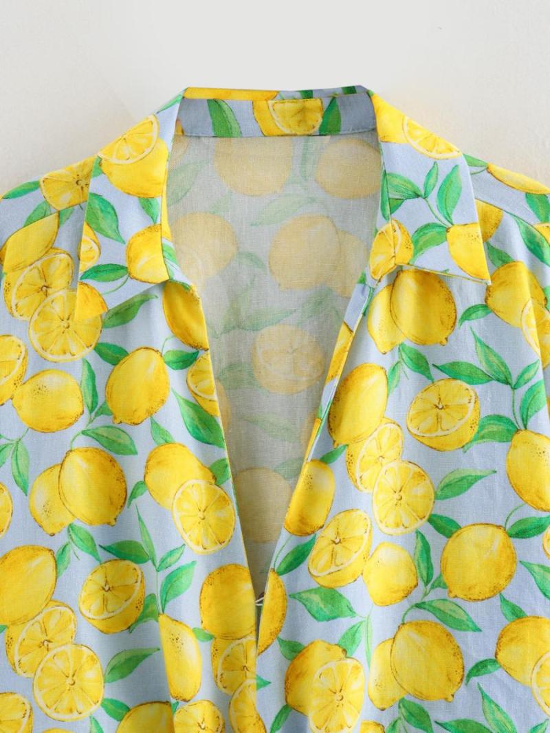 Lemon Print Linen Shorts Set