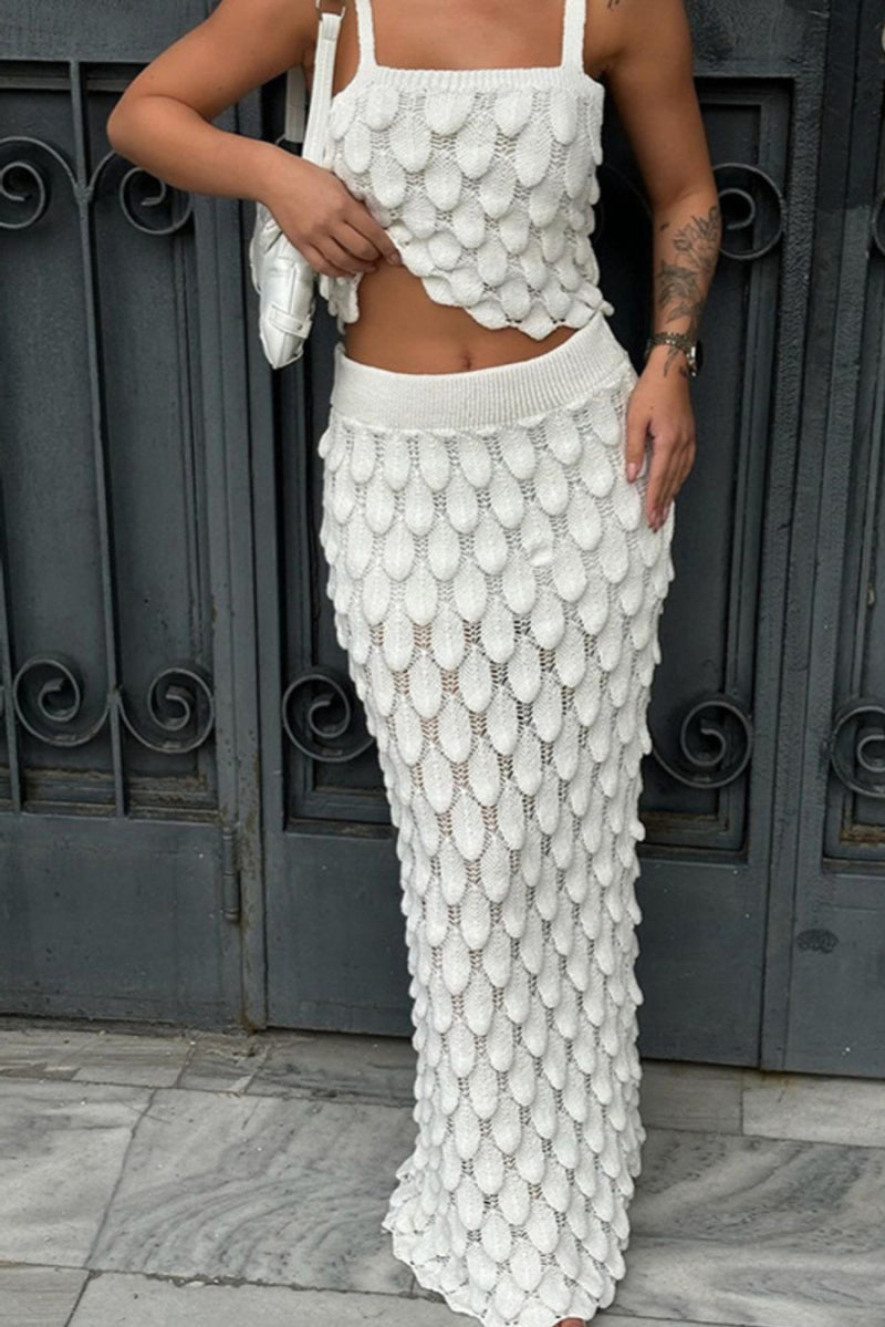 Knitted Top High Waist Maxi Skirt Set