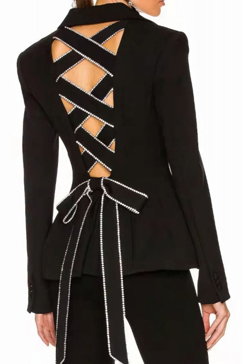 Rhinestone Criss Cross Back Tie Blazer