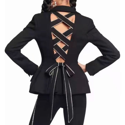 Rhinestone Criss Cross Back Tie Blazer