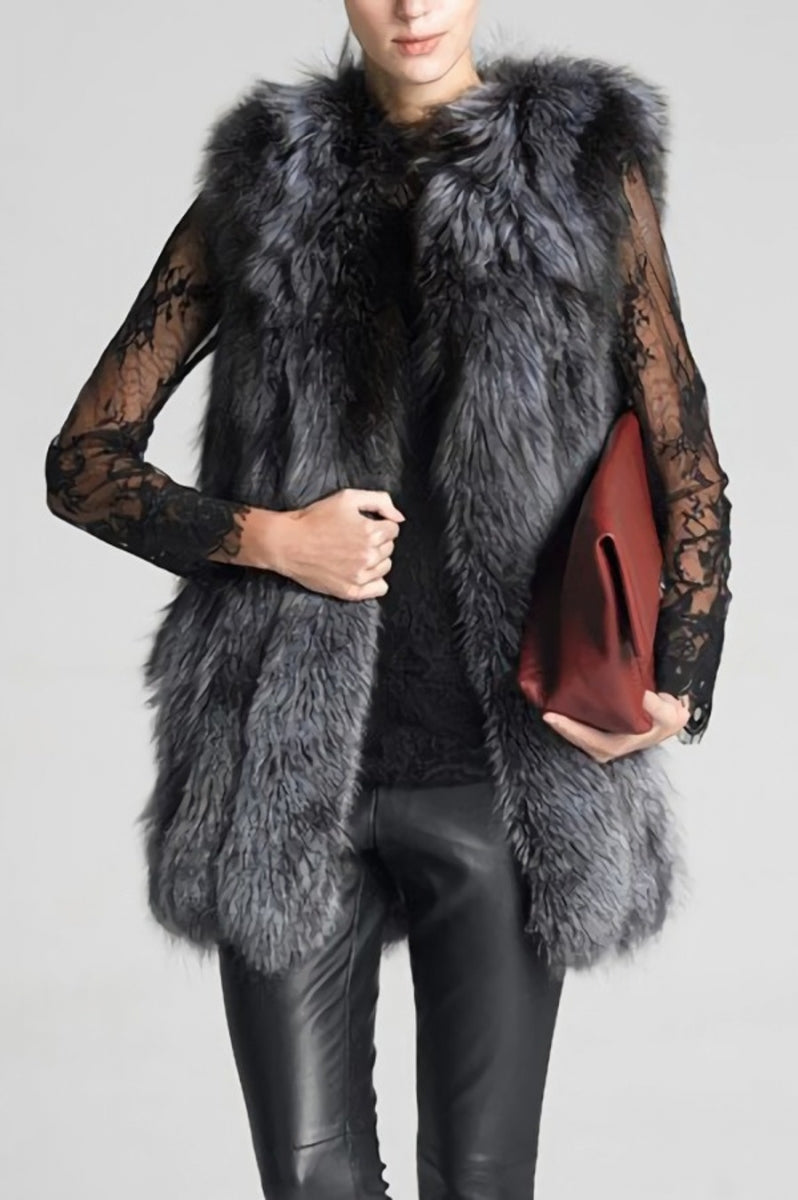 Sleeveless Pocketed Soft Faux Fur Vest (S-4XL)