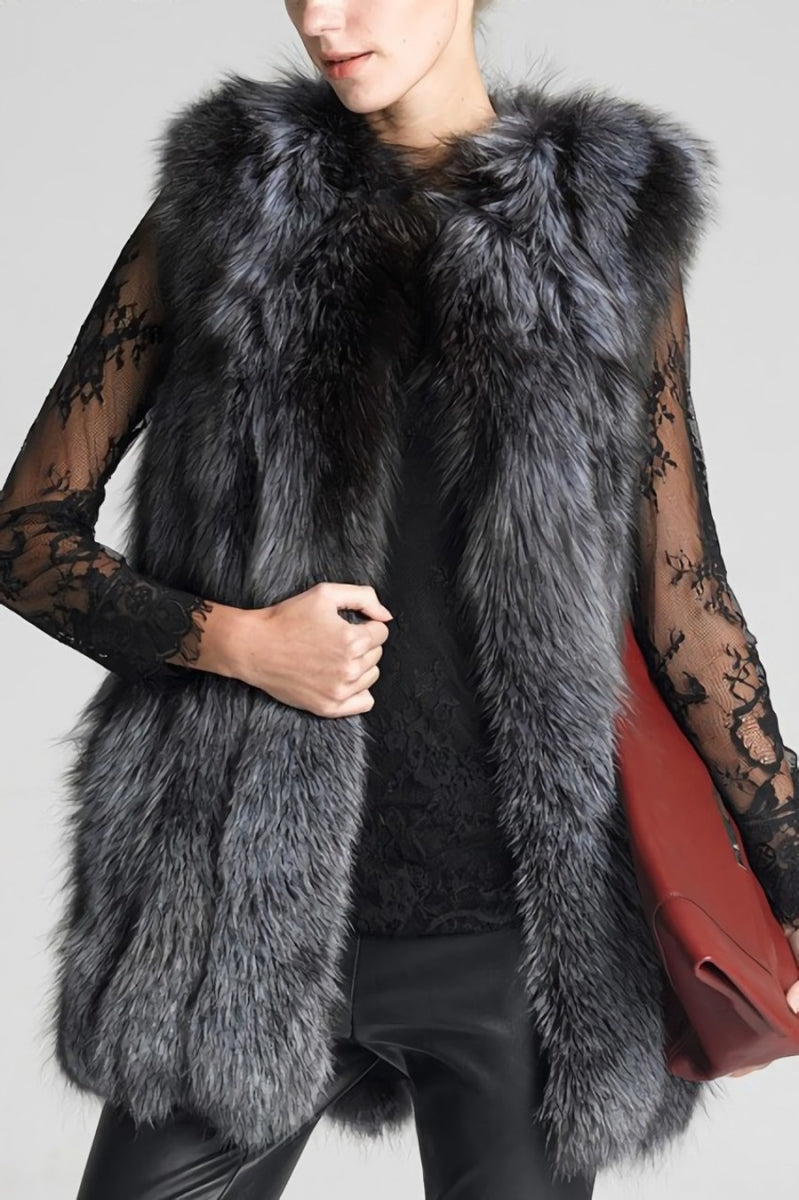 Sleeveless Pocketed Soft Faux Fur Vest (S-4XL)