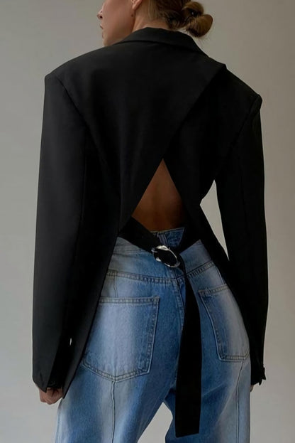 Backless Back Belt Single Breasted Blazer