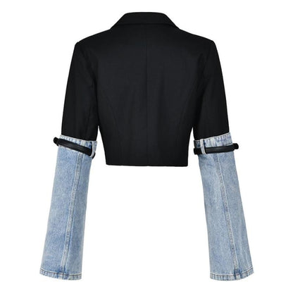 Crop Denim Suit Collar Jacket (sizes run small)