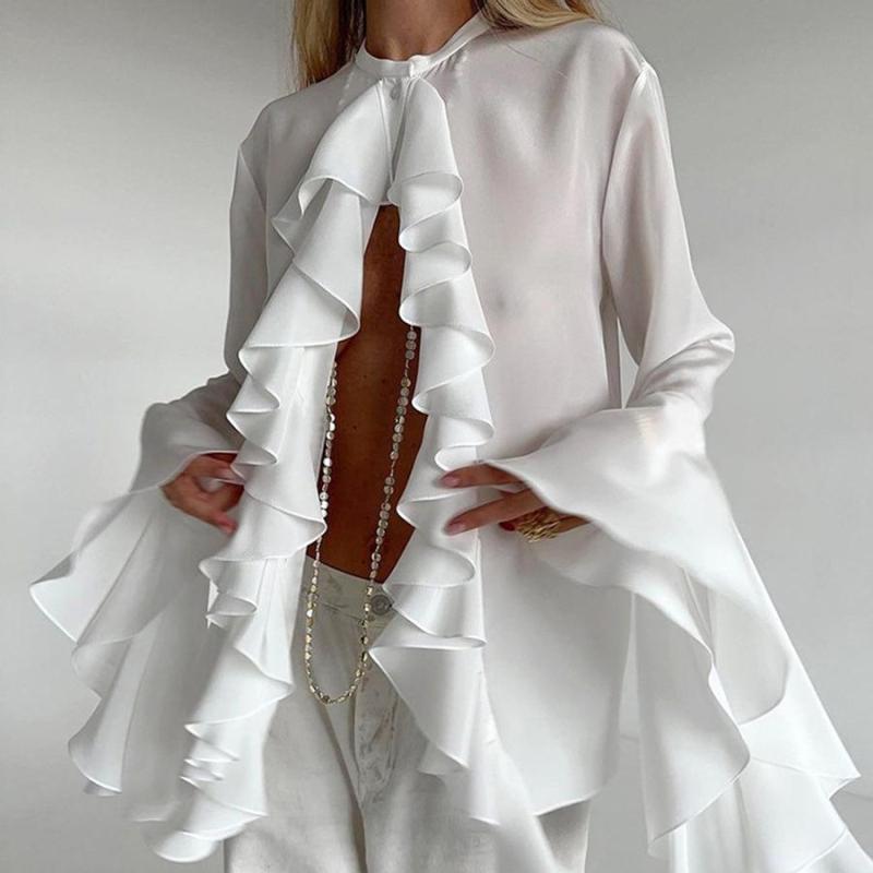 Flowing Ruffle Decor Chiffon Blouse