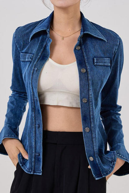 Flare Sleeve Single Breasted Denim Sports Jacket