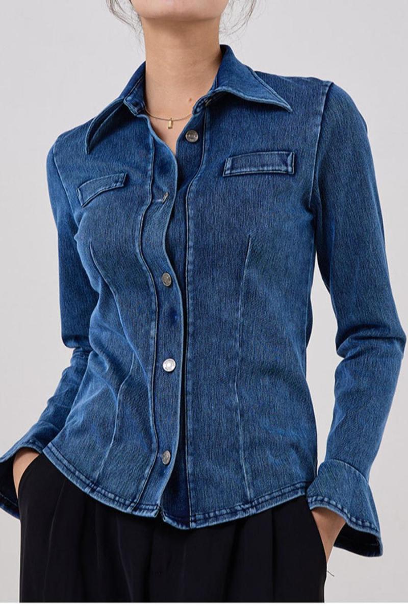 Flare Sleeve Single Breasted Denim Sports Jacket