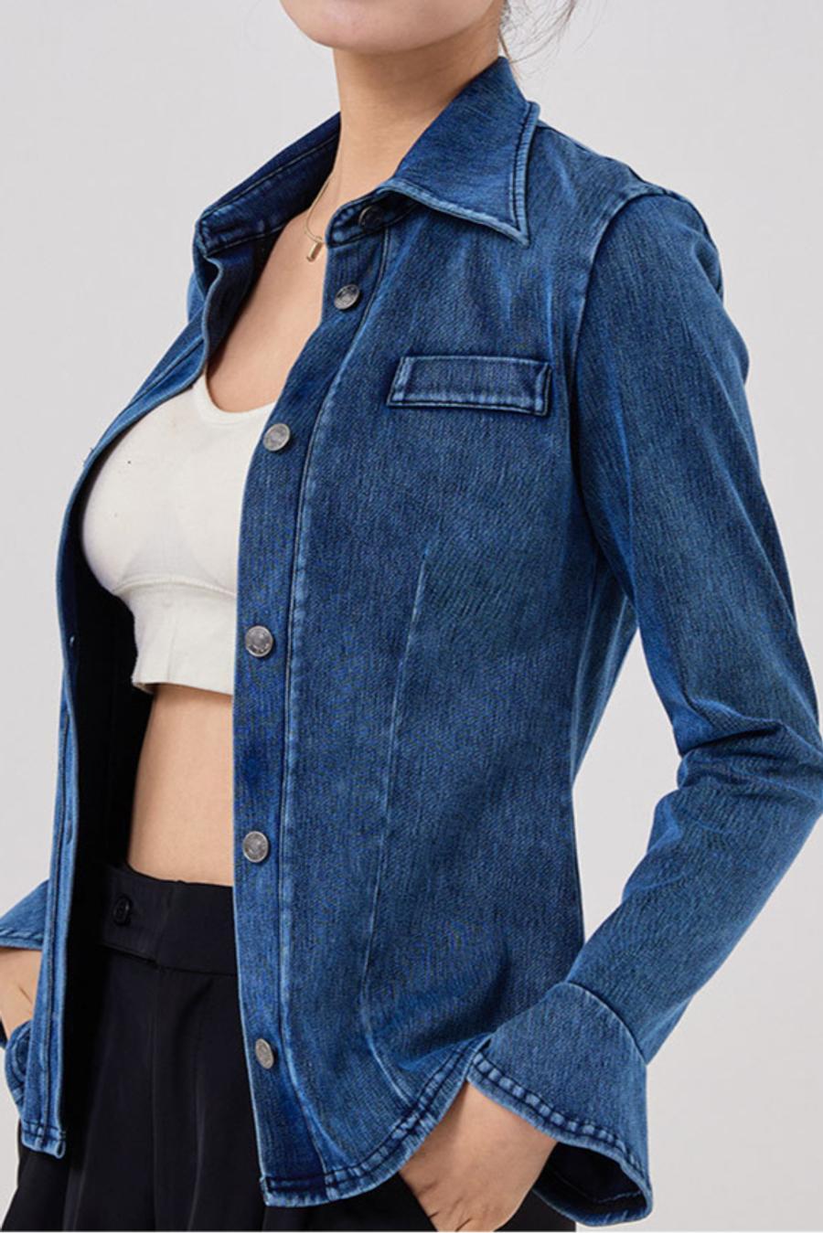 Flare Sleeve Single Breasted Denim Sports Jacket