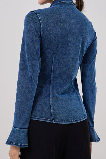 Flare Sleeve Single Breasted Denim Sports Jacket