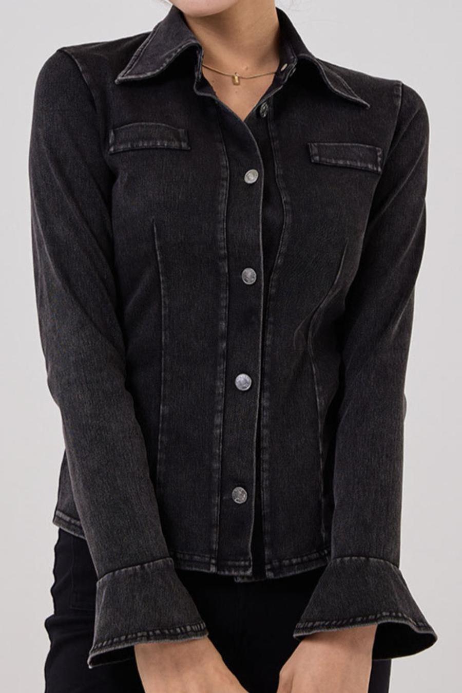 Flare Sleeve Single Breasted Denim Sports Jacket