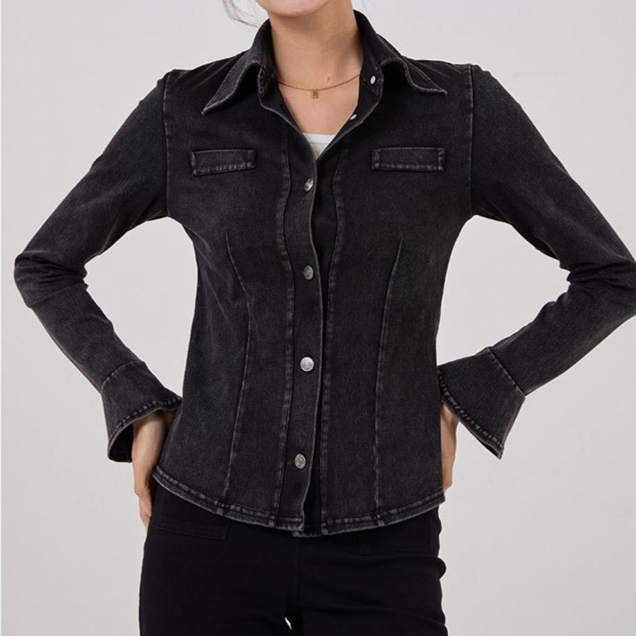 Flare Sleeve Single Breasted Denim Sports Jacket