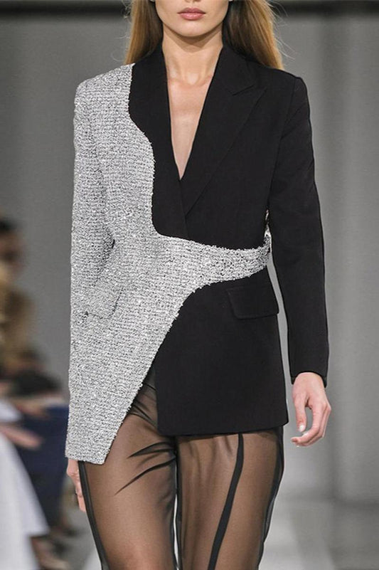 Asymmetrical Sequin Black/Silver Blazer