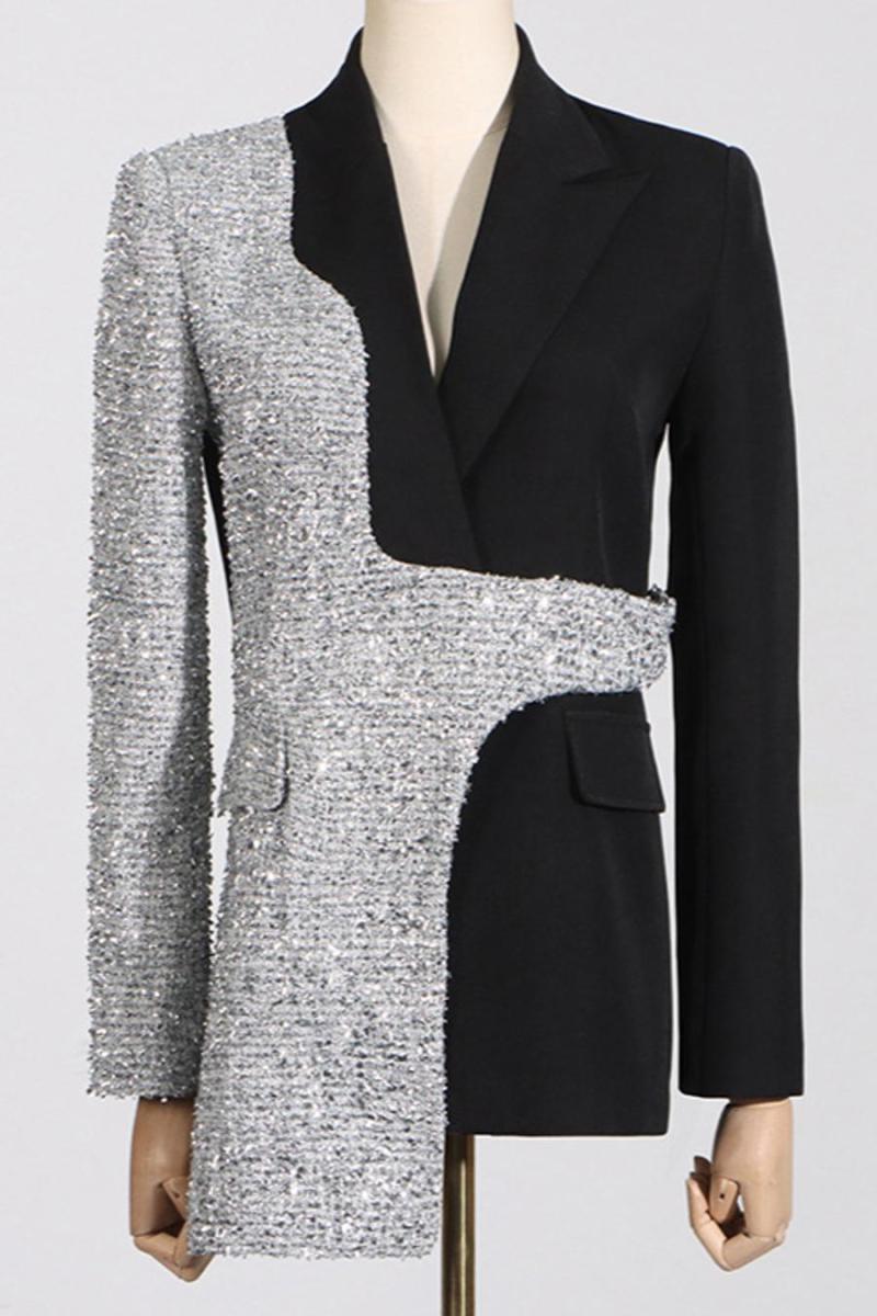 Asymmetrical Sequin Black/Silver Blazer