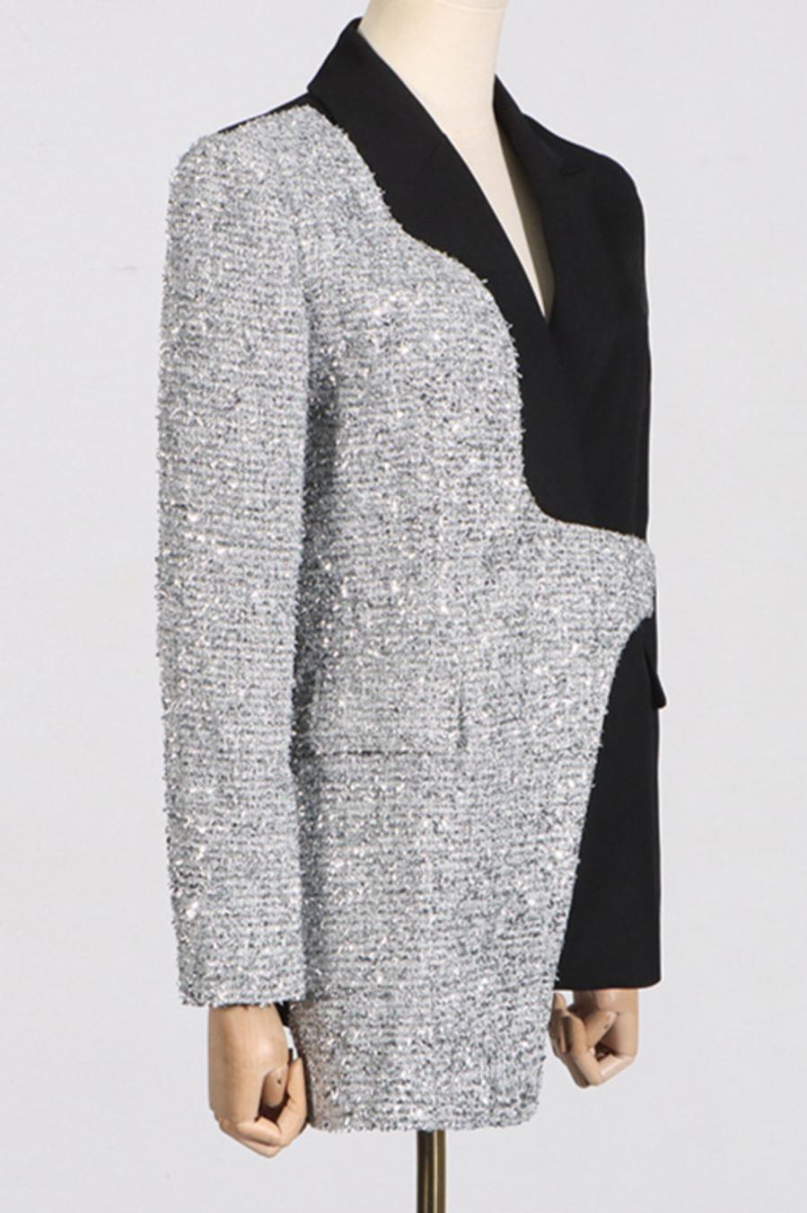 Asymmetrical Sequin Black/Silver Blazer