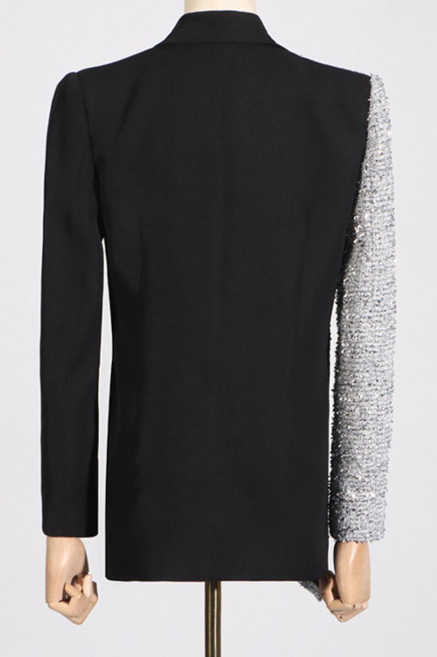 Asymmetrical Sequin Black/Silver Blazer