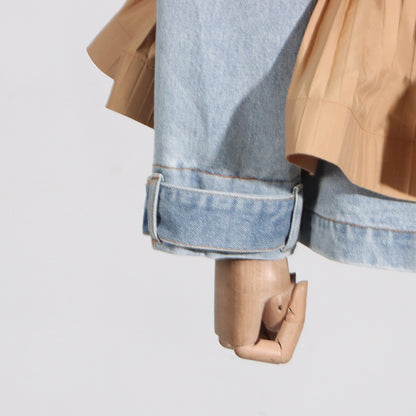 Fluted Waist Belted Denim Jacket