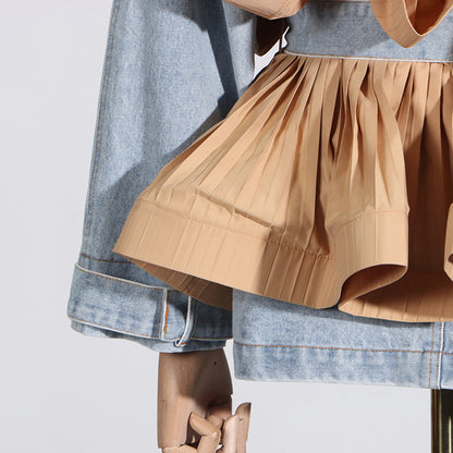 Fluted Waist Belted Denim Jacket