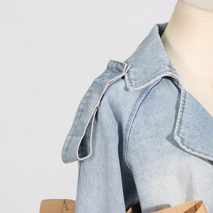 Fluted Waist Belted Denim Jacket