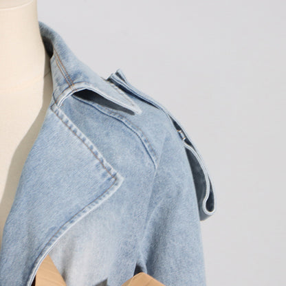 Fluted Waist Belted Denim Jacket