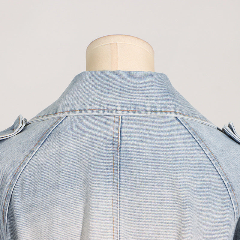 Fluted Waist Belted Denim Jacket