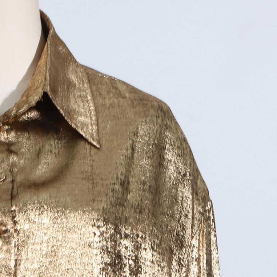 Gold Stretch Lapel Holographic Bodysuit