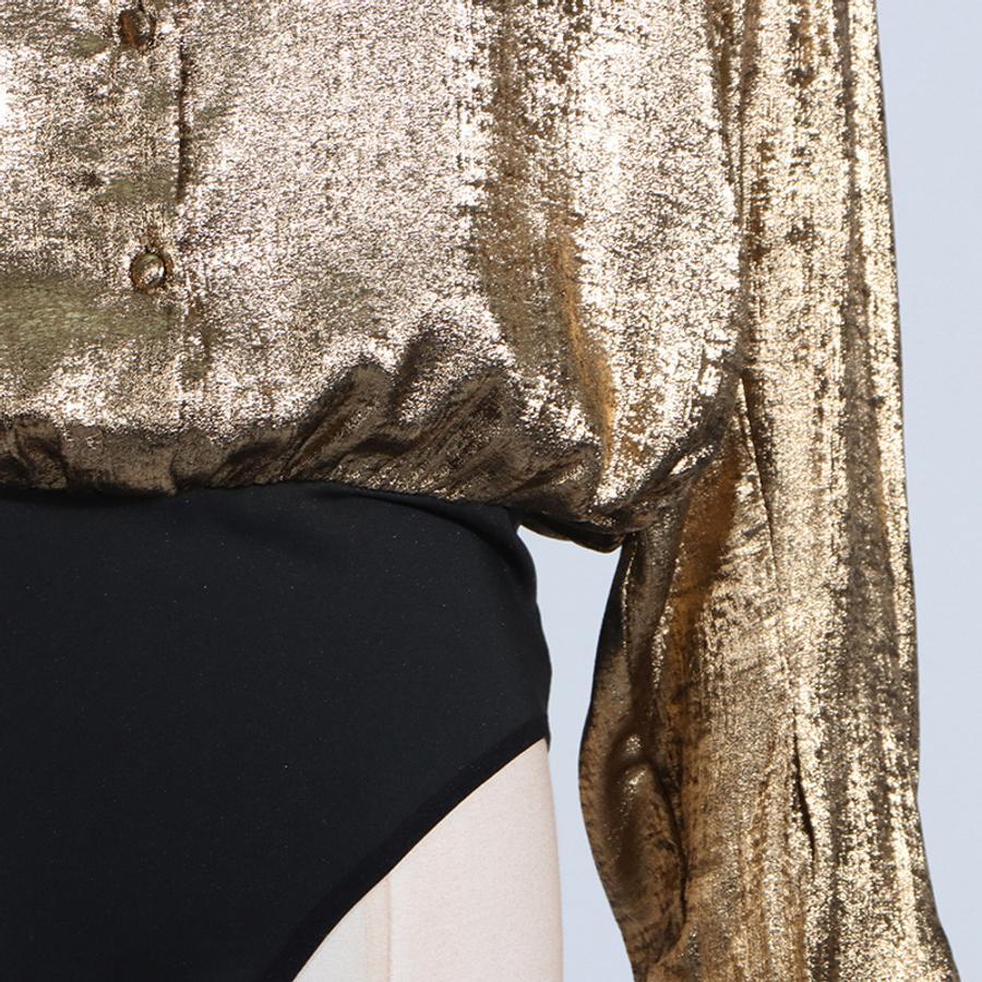 Gold Stretch Lapel Holographic Bodysuit