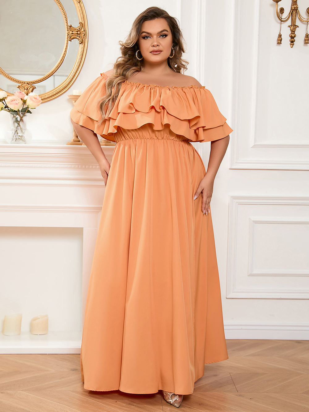 Plus Size Off Shoulder Slit Maxi Dress