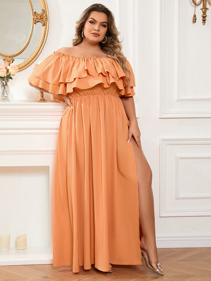 Plus Size Off Shoulder Slit Maxi Dress