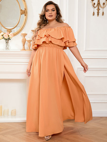 Plus Size Off Shoulder Slit Maxi Dress