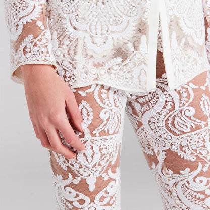 Long Sleeve Sheer Summer Stocking Lace Pant Suit