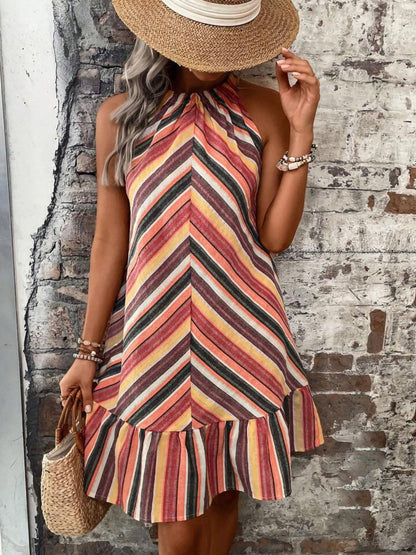 Striped Grecian Neck Midi Dress