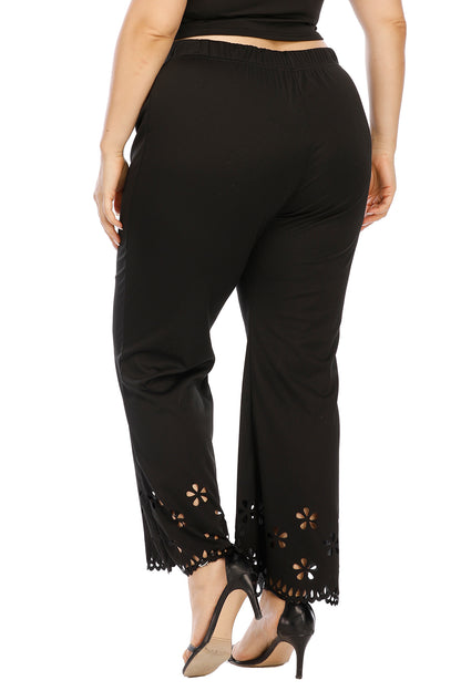 Plus Size Hollow Out Embroidery Detailed Pants