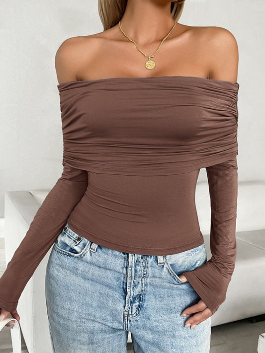 Ruched Off-Shoulder Long Sleeve Shirt