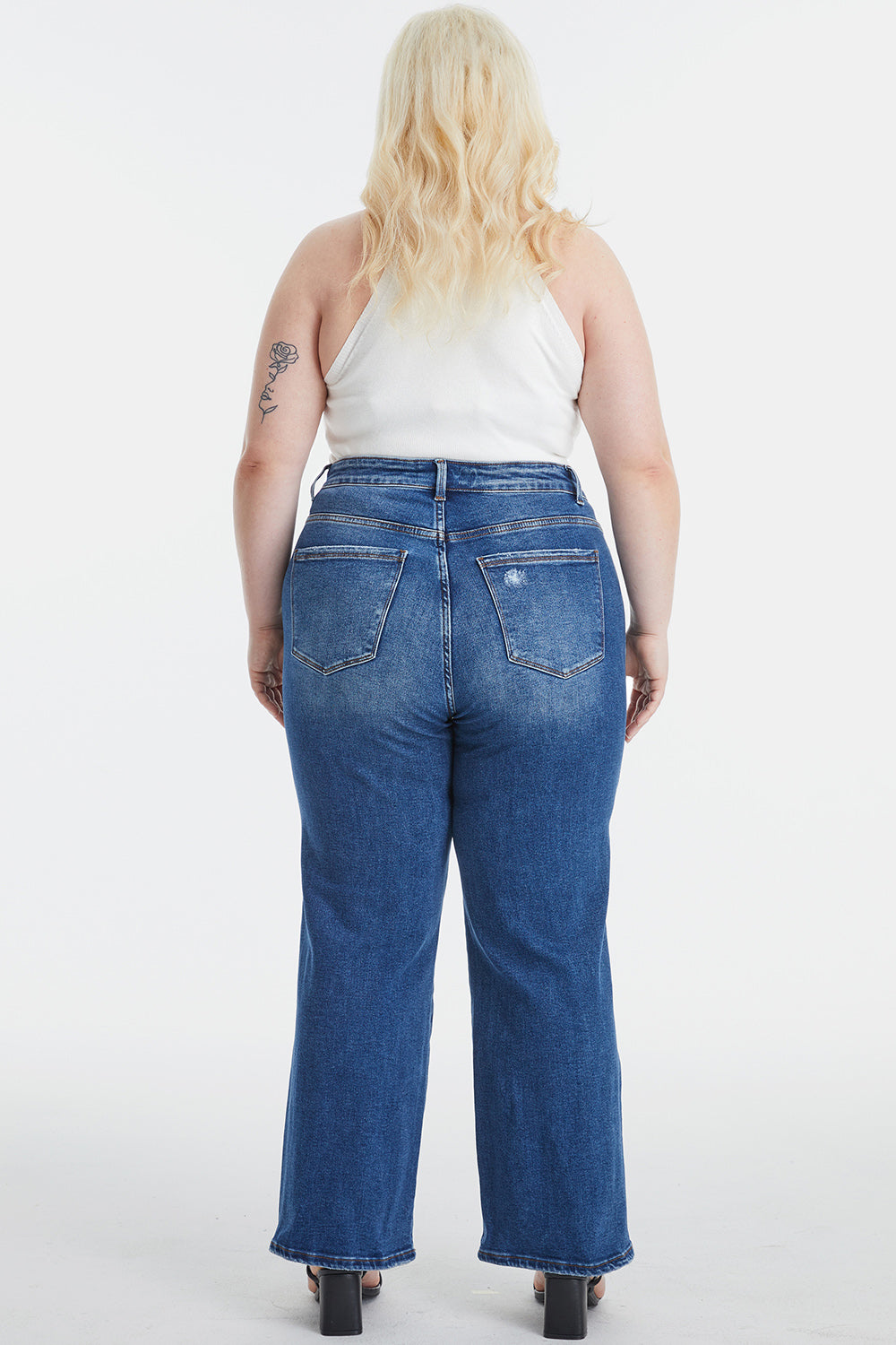 High Waist Two-Tone Patch Wide Leg Jeans (0-22W)