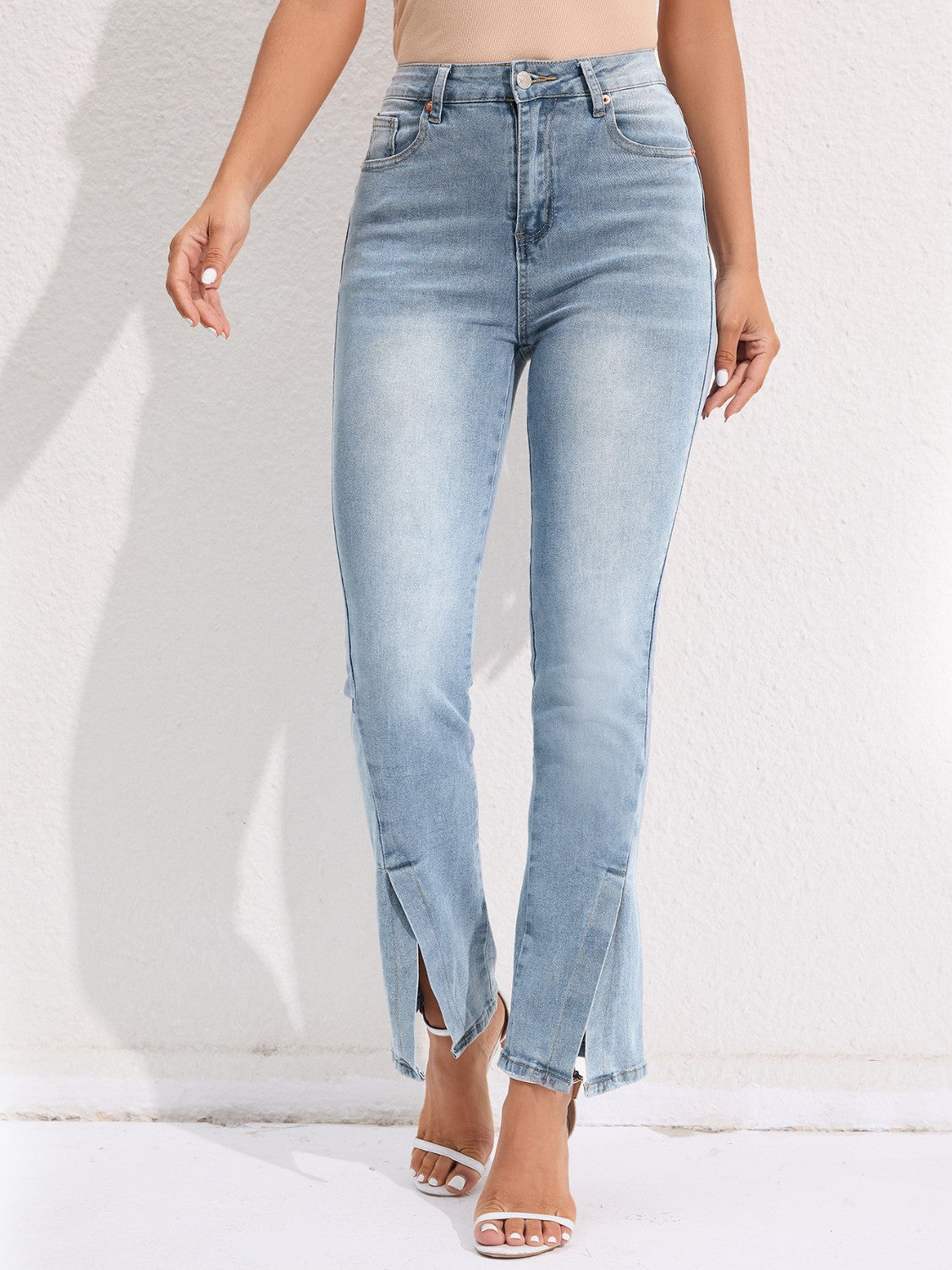 Slit Buttoned Jeans with Pockets