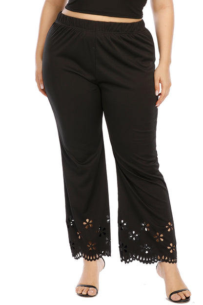 Plus Size Hollow Out Embroidery Detailed Pants