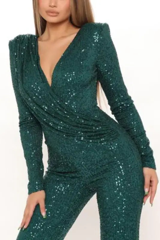 For Keeps Sequin Decor V-Neck Jumpsuit (S-2XL) - Jumpsuits