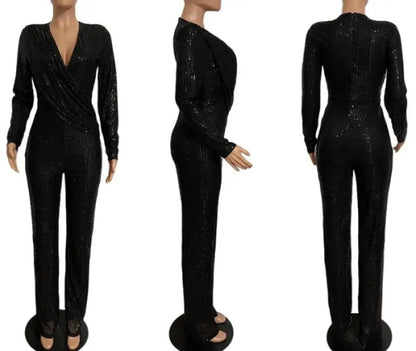 For Keeps Sequin Decor V-Neck Jumpsuit (S-2XL) - Jumpsuits