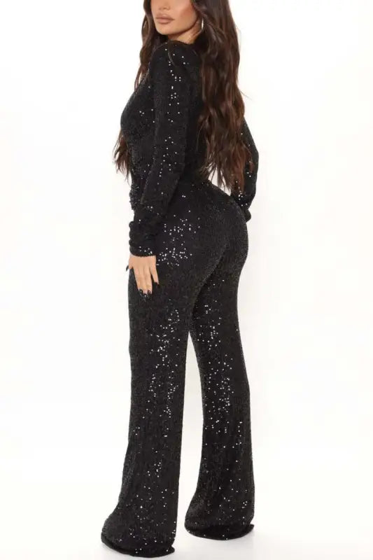 For Keeps Sequin Decor V-Neck Jumpsuit (S-2XL) - Jumpsuits