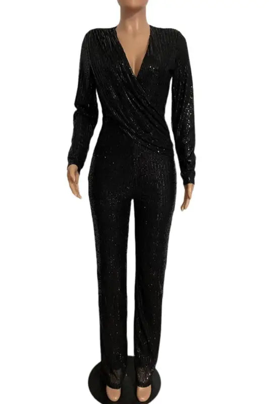 For Keeps Sequin Decor V-Neck Jumpsuit (S-2XL) - Jumpsuits