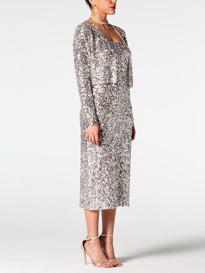 Sequin Cardigan Midi Dress Set