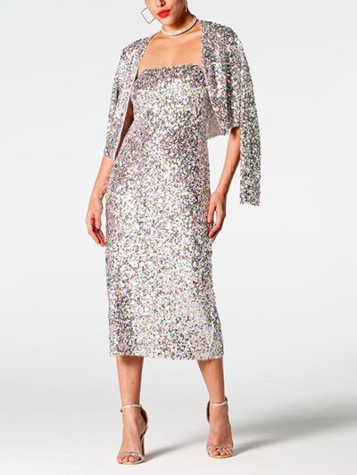 Sequin Cardigan Midi Dress Set