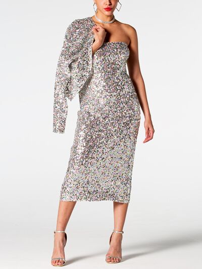 Sequin Cardigan Midi Dress Set