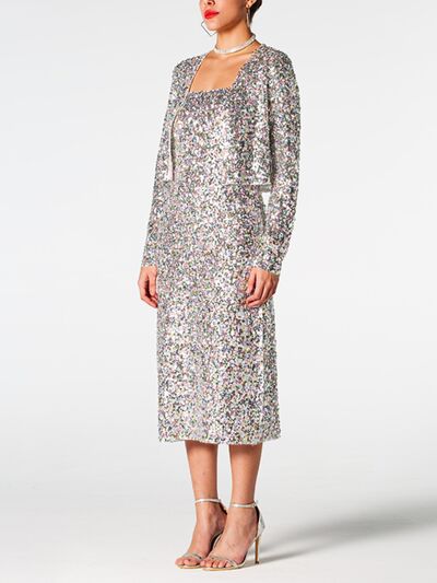 Sequin Cardigan Midi Dress Set